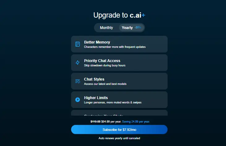 Character. AI Pricing 1